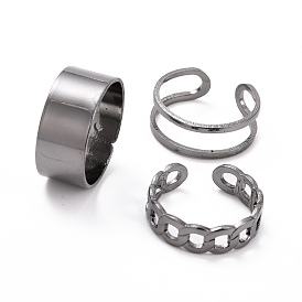 Curb Chain Shape & Wire Wrap Cuff Rings Set, Alloy Wide Band Rings for Women