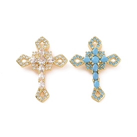Rack Plating Brass Micro Pave Cubic Zirconia Pendants, with Jump Ring, Long-Lasting Plated, Real 18K Gold Plated, Cadmium Free & Lead Free, Religion Cross Charm