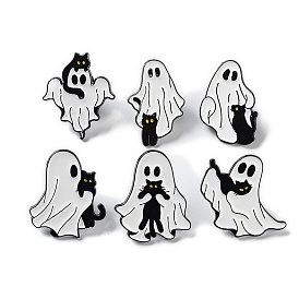 Ghost with Black Cat Alloy Enamel Brooch, Halloween Pins
