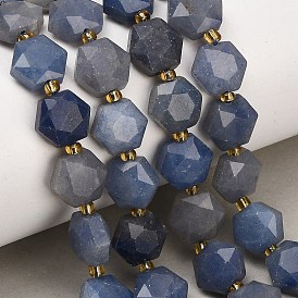 Natural Blue Aventurine(Dyed & Heated) Beads Strands, Hexagon, Faceted, with Seed Beads