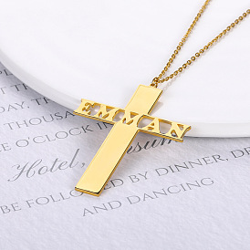 Stainless Steel Cross Necklace with Personalized English Letter Name - Unisex