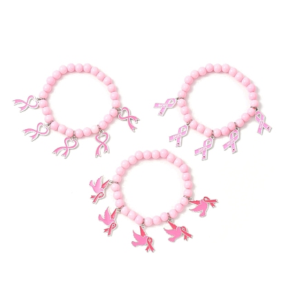 3шт. наборы браслетов из акриловых бусин, браслеты с подвесками из сплава и эмали с лентой осведомленности