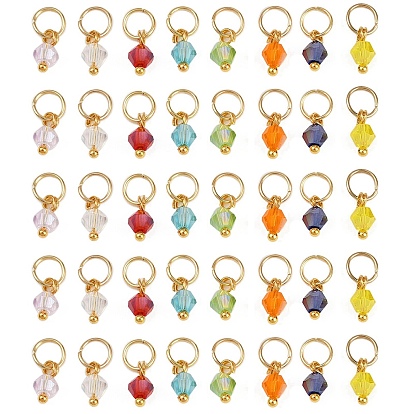 AB Color Plated Glass Pendants, Bicone Charm, with 304 Stainless Steel Open Jump Rings, Faceted