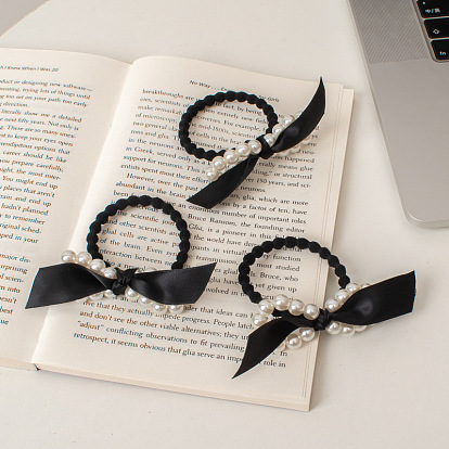 Chic Black Bow Pearl Hair Tie for Sweet Girls with Vintage Charm and Retro Style