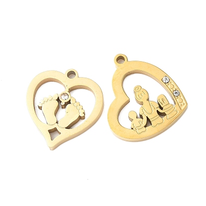 304 из нержавеющей стали с горный хрусталь подвески, ионное покрытие (ip), золотые, сердце