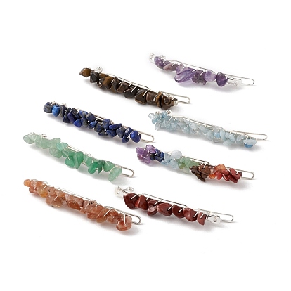 Natural Gemstone Hair Barrettes, with Iron Findings, Hair Accessories for Woman Girl