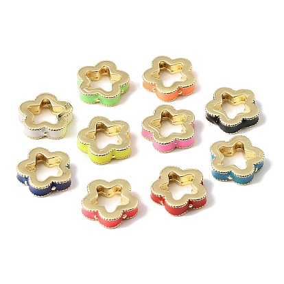 Perles d'espacement en laiton émaillé en forme de fleur, plaqué longue durée, sans cadmium et sans plomb, réel 18 k plaqué or, crémaillère plaquage
