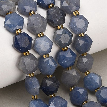 Natural Blue Aventurine(Dyed & Heated) Beads Strands, Hexagon, Faceted, with Seed Beads