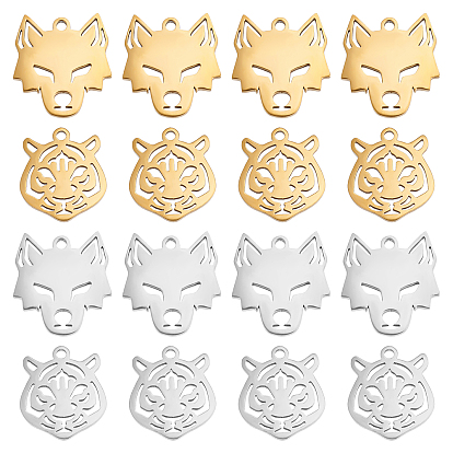 16Pcs 4 Style 201 Stainless Steel Pendants, Laser Cut