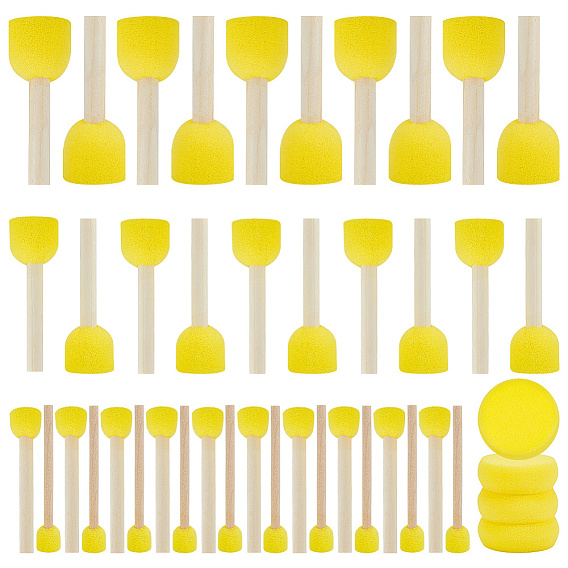 40Pcs 4 Styles Paint Sponges Shapes, Sponge Painting Stamper with Wood Handle, with 4Pcs Round Shape Water Absorbing Sponge