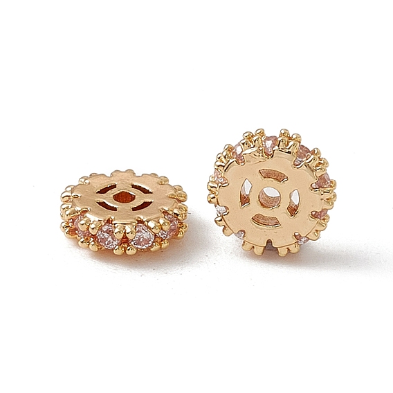 Прозрачные бусины из кубического циркония из латуни, плоско-круглые