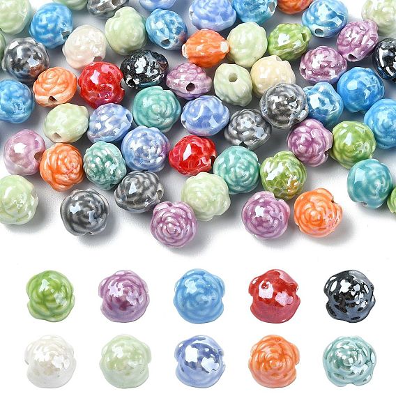 60Pcs Handmade Porcelain Beads, Flower, Bright Glazed Porcelain