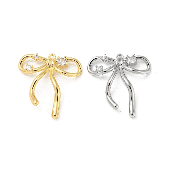 Латунные микропаве прозрачные подвески с фианитом, без кадмия, без никеля и без свинца, бантом прелести