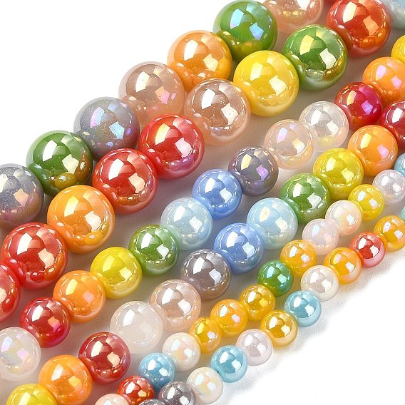 3пряди 3 стили гальванизированные стеклянные бусины пряди, круглые, с покрытием AB цвета