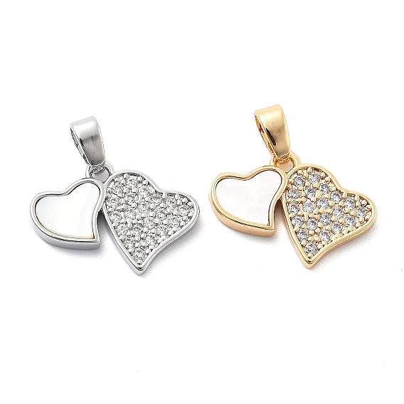 Латунные микро проложить кубического циркония подвески, без кадмия, без никеля и без свинца, с оболочкой, двойное очарование сердца