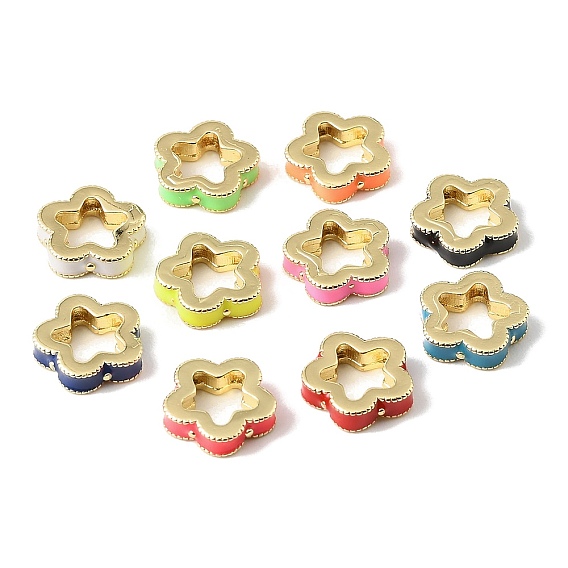 Perles d'espacement en laiton émaillé en forme de fleur, plaqué longue durée, sans cadmium et sans plomb, réel 18 k plaqué or, crémaillère plaquage