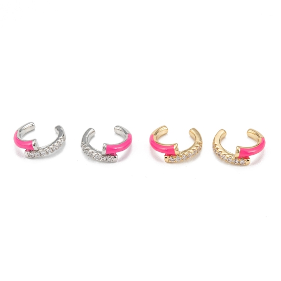 Brass Micro Pave Cubic Zirconia Cuff Earrings, Long-Lasting Plated, with Enamel, Ring