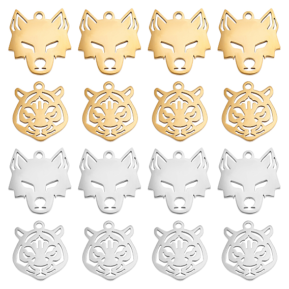 16Pcs 4 Style 201 Stainless Steel Pendants, Laser Cut