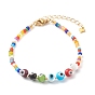 Beaded Bracelets, with Round Evil Eye Lampwork Beads & Frosted Glass Seed Beads, Golden
