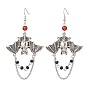 Alloy with Glass Chain Dangle Earrings, Halloween Bat Long Drop Earrings