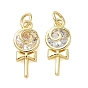 Brass Micro Pave Clear Cubic Zirconia Pendants, Lollipop Charms, Real 18K Gold Plated