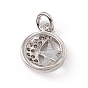 Brass Micro Pave Cubic Zirconia Charms, with Jump Rings, Flat Round with Star & Moon Pattern Charm