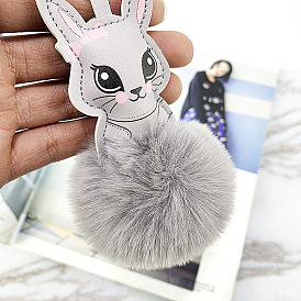Furry Rabbit Keychain with Pom-Pom - Stylish Women's Bag Charm Pendant