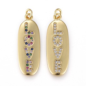 Brass Micro Pave Clear Cubic Zirconia Pendants, for Valentine's Day, Real 18K Gold Plated, Long-Lasting Plated, Oval