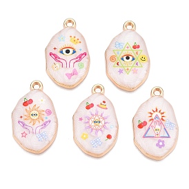 Printed Rack Plating Alloy Enamel Pendants, Golden, Oval Charm