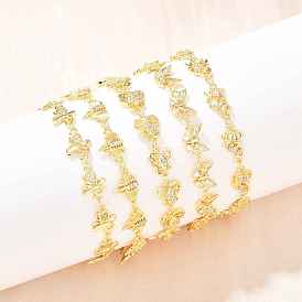 Латунные браслеты-цепочки с микропаве из прозрачных кубических цирконий для женщин, стойки покрытие, долговечный, без свинца и без кадмия, реальный 18 k позолоченный