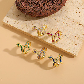 Micro cuivres ouvrent zircone cubique anneaux de manchette, bagues réglables, bague serpent plaquée or véritable