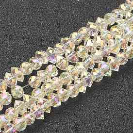 Electroplate Glass Beads Strands, Full Rainbow Plated, Faceted Bicone