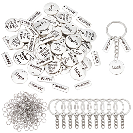 PandaHall Elite DIY Inspirational Message Keychains Making Kit, Including Alloy Pendants, 304 Stainless Steel Jump Rings, Iron Split Key Rings