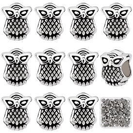 100Pcs Tibetan Style Alloy European Beads, Large Hole Beads, Cadmium Free & Lead Free, Owl