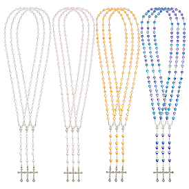 12шт. 4 цвета сплав и цвет AB акриловая цепочка в форме сердца звенья четки из бусин, Подвески в виде креста Девы Марии, платина, с 12шт. подарочными мешочками из органзы с завязками