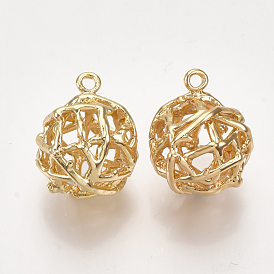 Brass Charms, Nickel Free, Real 18K Gold Plated, Hollow, Round