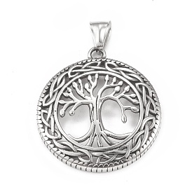 304 Stainless Steel Pendants, Flat Round with Tree of Life Pattern