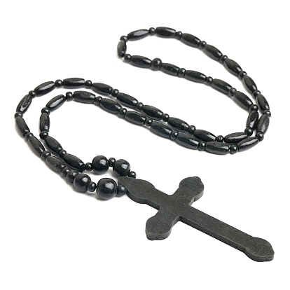 Wood Corss Pendant Necklaces, Wood Beads Necklaces for Women