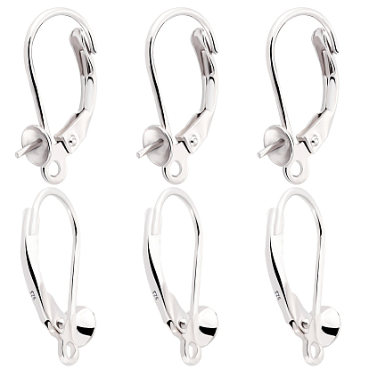 3 пары 925 фурнитура для сережек с застежкой-русалкой из стерлингового серебра, с чашечными жемчужными дужками и горизонтальными петлями, за половину пробурено бисера