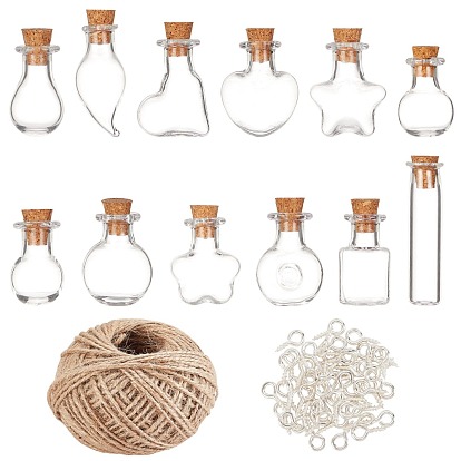 Glasflasche mit gemischten Formen, mit Korkstopfen, Ich wünsche eine Flasche, Eisenschraube Ösenstift Heringe Kautionen, Juteschnur