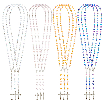 12шт. 4 цвета сплав и цвет AB акриловая цепочка в форме сердца звенья четки из бусин, Подвески в виде креста Девы Марии, платина, с 12шт. подарочными мешочками из органзы с завязками