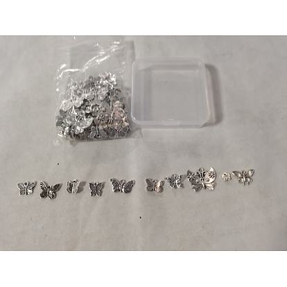 100Pcs 10 Styles Tibetan Style Zinc Alloy Pendants, Butterfly Charm
