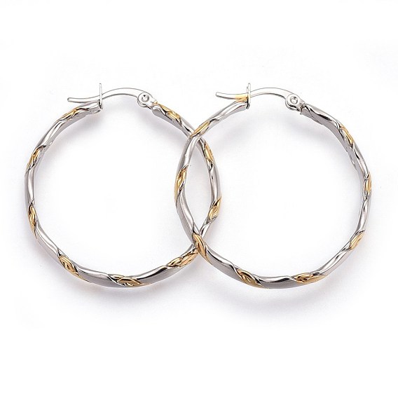 304 Stainless Steel Hoop Earrings, Hypoallergenic Earrings, Textured Ring Shape