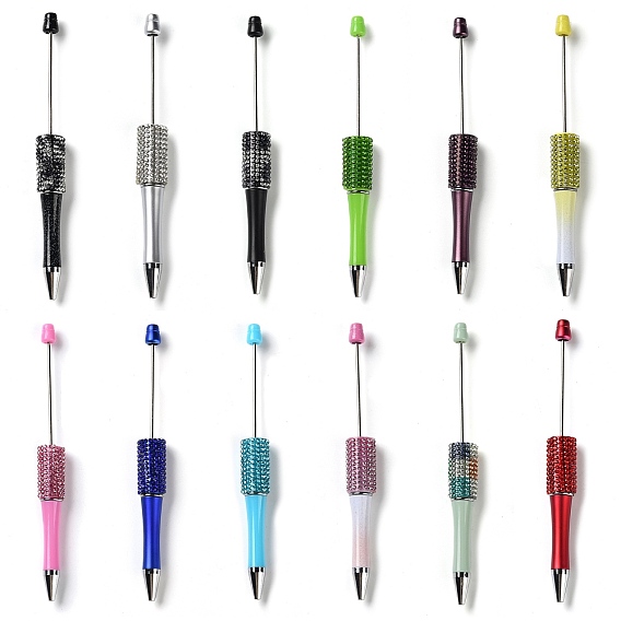 Plastic & Iron Beadable Pens, Ball-Point Pen, with Rhinestone, for DIY Personalized Pen with Jewelry Bead