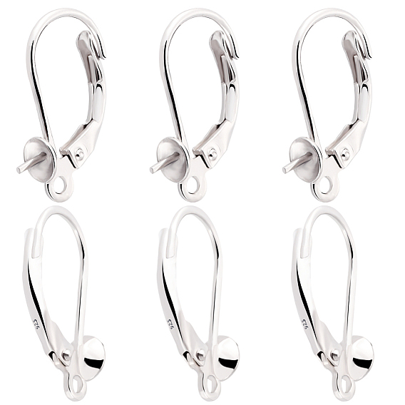 3 пары 925 фурнитура для сережек с застежкой-русалкой из стерлингового серебра, с чашечными жемчужными дужками и горизонтальными петлями, за половину пробурено бисера