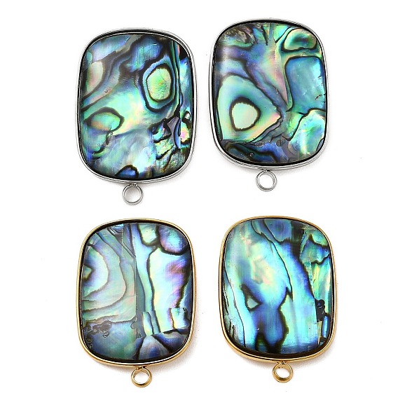 304 фурнитура для сережек-гвоздиков из натуральной ракушки пауа из нержавеющей стали, прямоугольные, ионное покрытие (ip)