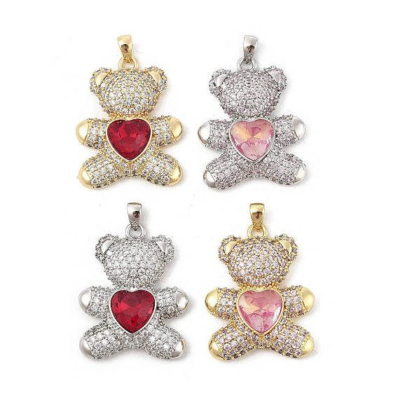 Micro cuivres ouvrent pendentifs zircone cubique, ours, crémaillère plaquage, plaqué longue durée, sans plomb et sans cadmium
