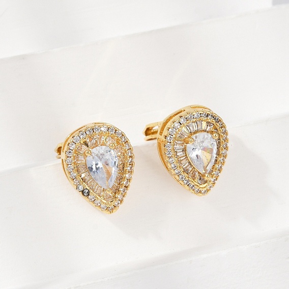 Серьги-клипсы из латунного микро-паве с прозрачными фианитами, без свинца и без кадмия, долговечный, реальный 18 k позолоченный