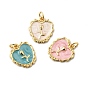 Латунь эмаль подвески, долговечный, без свинца и без кадмия, с целью перехода в кольце, сердце с розовым шармом, стойки покрытие, реальный 18 k позолоченный