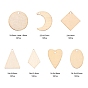 70Pcs 7 Style Unfinished Natural Poplar Wood Pendants, Laser Cut Wood Shapes, Undyed, Kite & Moon & Flat Round & Rhombus & Oval & Triangle & Heart